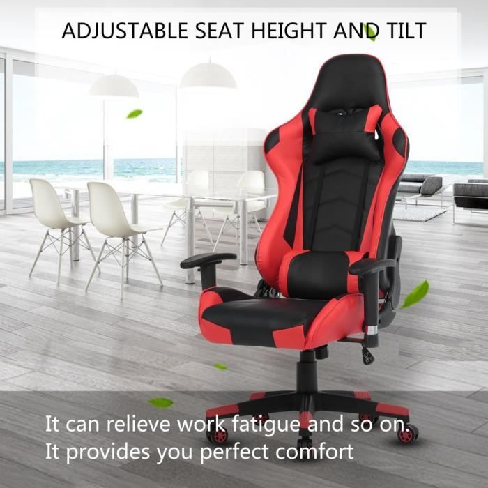 Chaise Gamer Haute Qualité - NOUVEAU - Finitions Soignées - Ajustable - Coussins Rouge