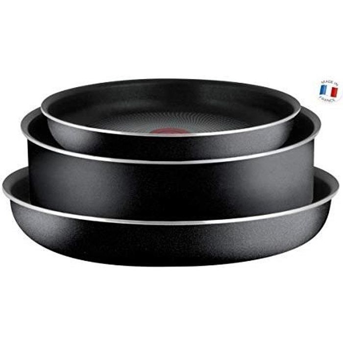 TEFAL INGENIO ESSENTIAL Noir Set de 3 Pièces Poêles 22/26 cm + Sauteuse 24 cm Tous feux sauf induction L2007802