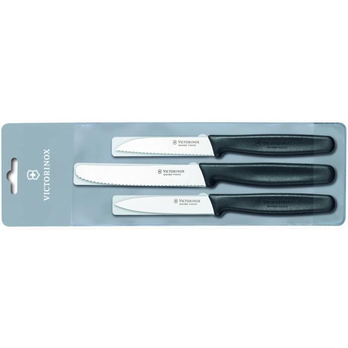 Victorinox 5.1113.3 Set de 3 Couteau d’office, Acier Inoxydable, Noir, 30 x 5 x 5 cm
