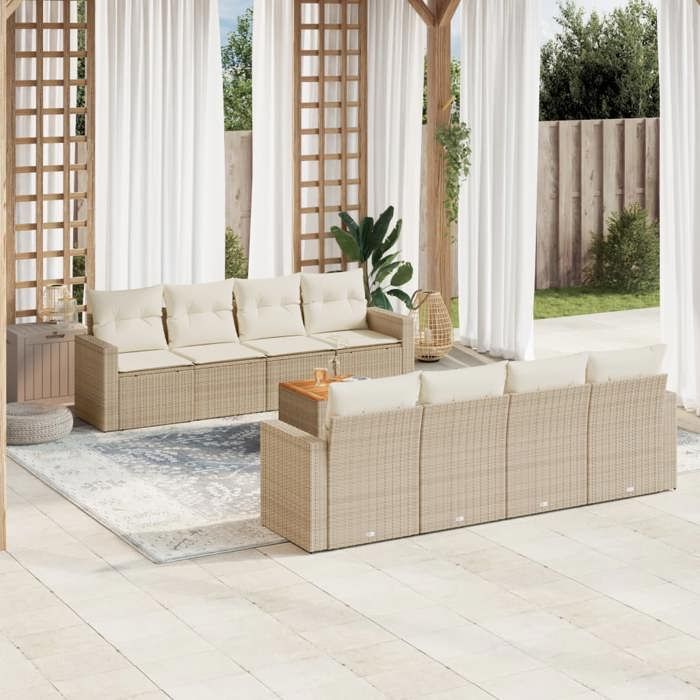 vidaXL Salon de jardin avec coussins 9 pcs beige résine tressée 3224042