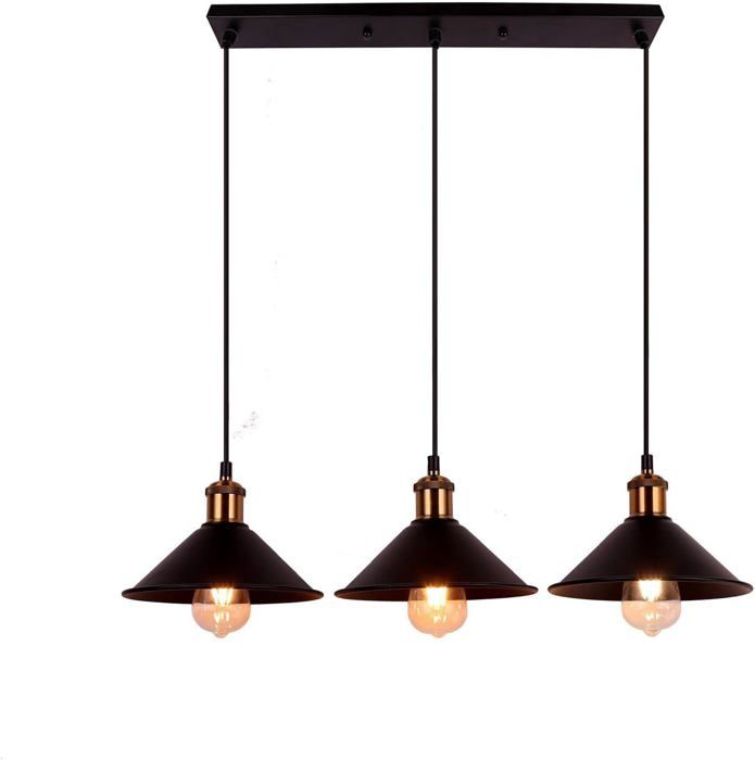 Lustre Suspension Industriel DELIPOP - 3 Lumières - Style Edison - Noir - Ø22cm - Sans Ampoule