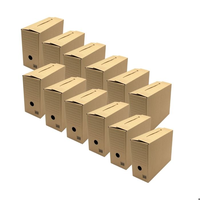 Lot de 12 boîtes d'archives en carton ondulé robuste - Organisation pratique - 33,5 x 12 x 24 cm