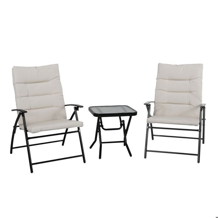 SVITA VENTURA Ensemble de salon 3 pièces rembourré Chaises pliantes Table pliante Meubles de camping Métal beige