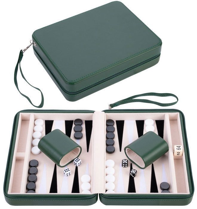 Jeu de backgammon de voyage - ENGELHART - 250503 - extérieur similicuir - intérieur feutré - pliable zippé