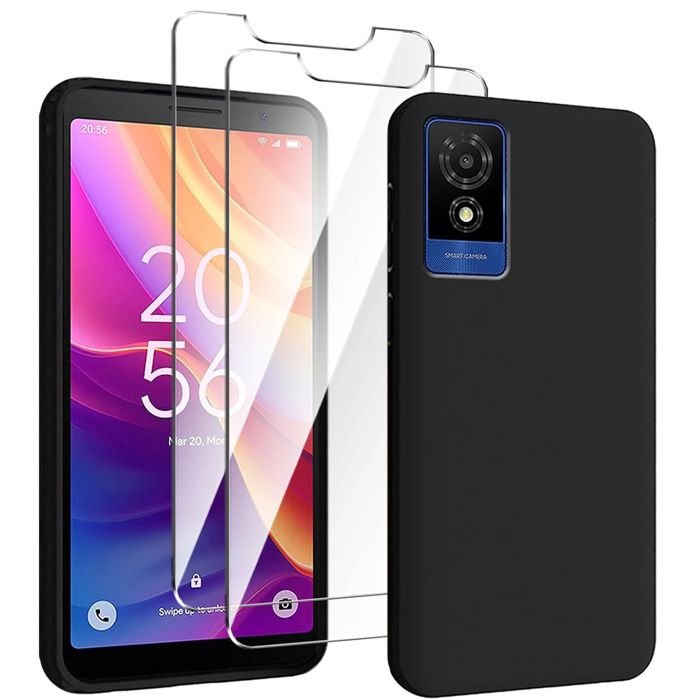 Coque pour TCL 501 (6.0) + Verre Trempé Protection écran, Transparent Anti-Vibration et Glisse Silicone Bumper Souple Etui Housse - Téléphonie