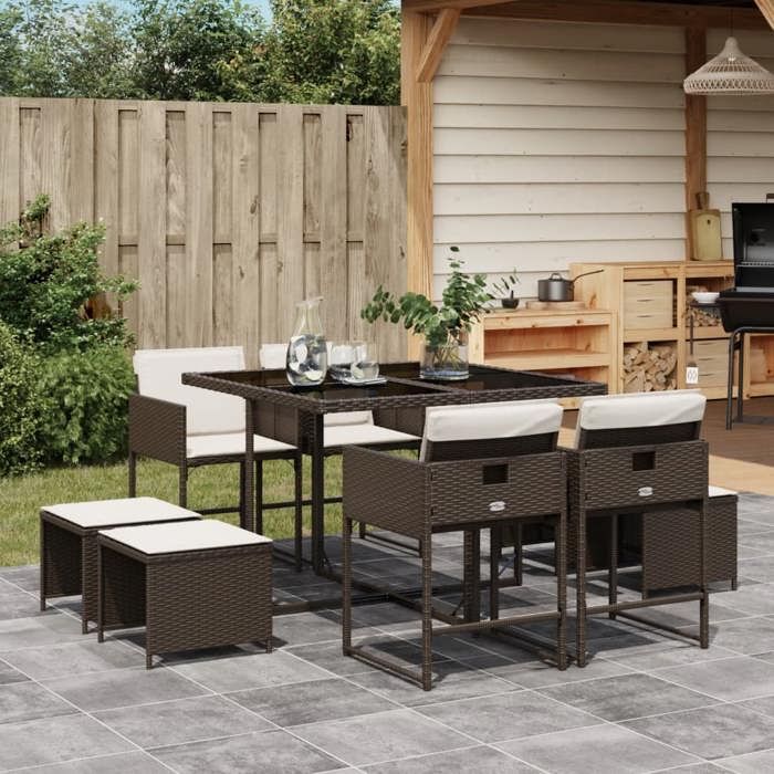 vidaXL Ensemble à Manger de Jardin avec Coussins 9 pcs Table et Chaises à Dossier Rabattable Meubles d'Extérieur Patio 3211317