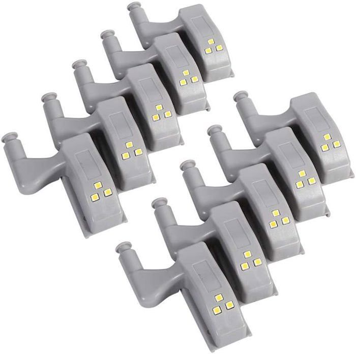 10pcs Lumière de Placard Charnière LED Lumière du capteur Lampe de Nuit Penderie Cabinet Armoire Veilleuse(Blanc Chaud)