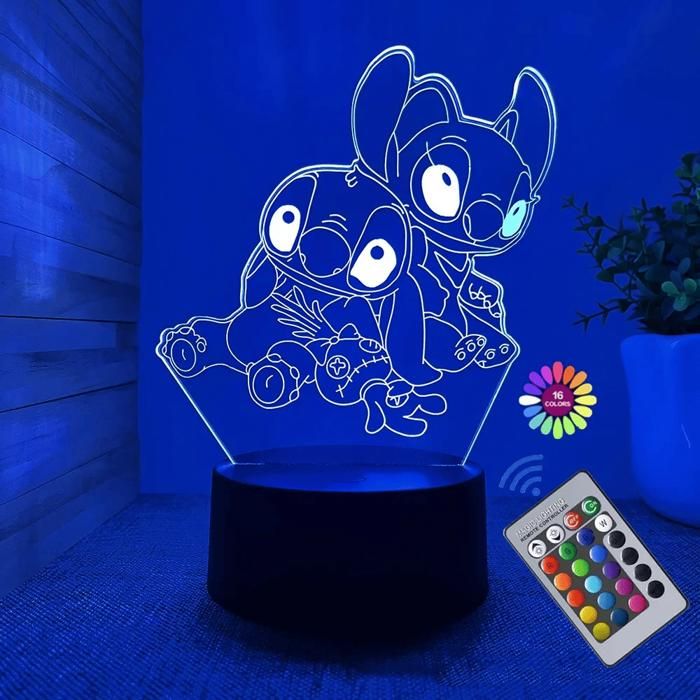 Lampe veilleuse 3D Disney Stitch avec télécommande décorative pour Noël