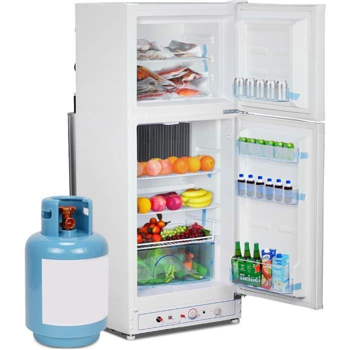 Réfrigérateur à Gaz Smad 185L 12V / 220V / GPL Réfrigérateur Congélateur Porte Réversible Blanc