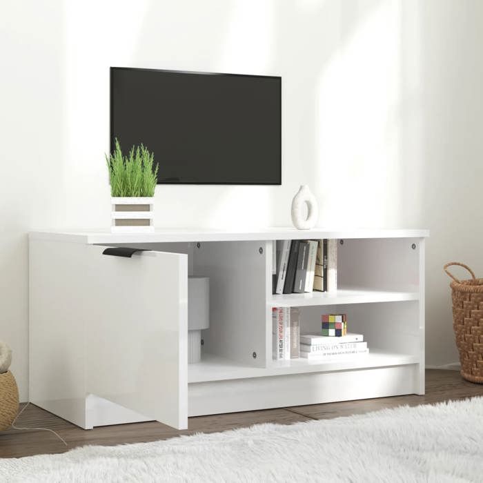 Meuble TV - Banc TV - Table TV - Blanc brillant - 80x35x36 5 cm - Bois dingénierie T85