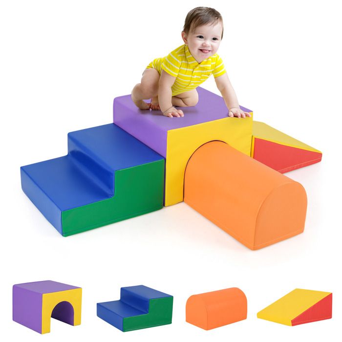 Blocs De Construction En Mousse MINENICE – Canapé Lion Transformable + 6 Blocs Triangulaires – Éveil Motricité – Dès 1 An – Cuir PU Imperméable