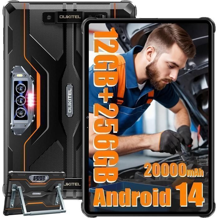 OUKITEL RT8 Tablette Incassable 20000mAh 12GO+256GO 11 FHD+ Tablette Tactile 48MP Caméra Double SIM 4G NFC IP68&IP69K - Orange