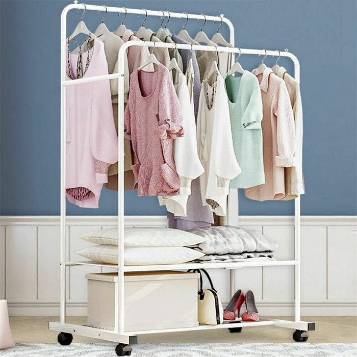 Porte-vêtements Double Tringle Sur Roulettes WOLTU - Réglable 75-151cm Largeur 94-171cm Hauteur
