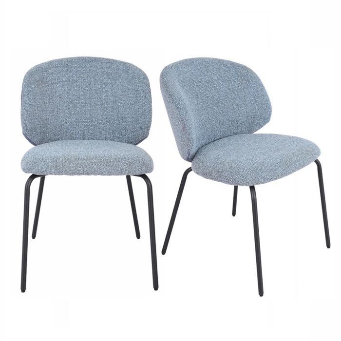 Lot 2 chaises en tissu chenille bleu clair et pieds métal – LISETTE Meubletmoi Lot 2 chaises en tissu chenille bleu clair et pieds métal – LISETTE Meubletmoi