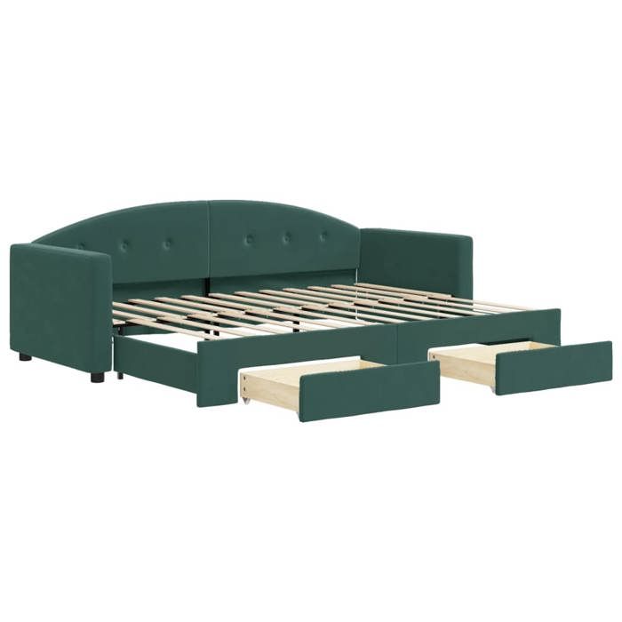 Lit de jour avec gigogne et tiroirs - Sommier - 80x200 cm - L222 x P90 x H75 cm - Velours 100% polyester