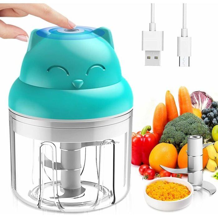 Hachoir Électrique - YYV - Mini Moulinette 250ml - Acier Inoxydable - 3 Lames - Presse Ail - Yyv