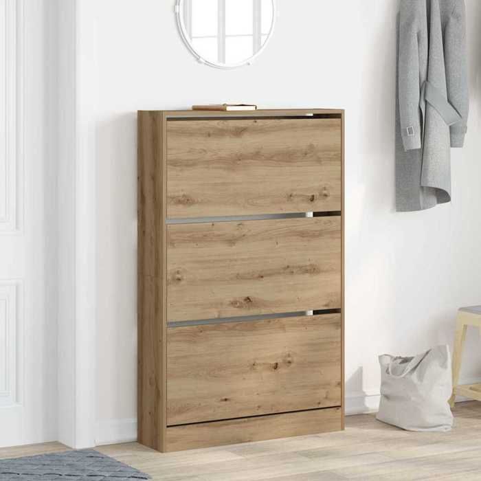 Marron Armoire à chaussures - Meuble d’entrée pour Couloir/salon - chêne artisanal 80x21x125.5 cm @sale41068