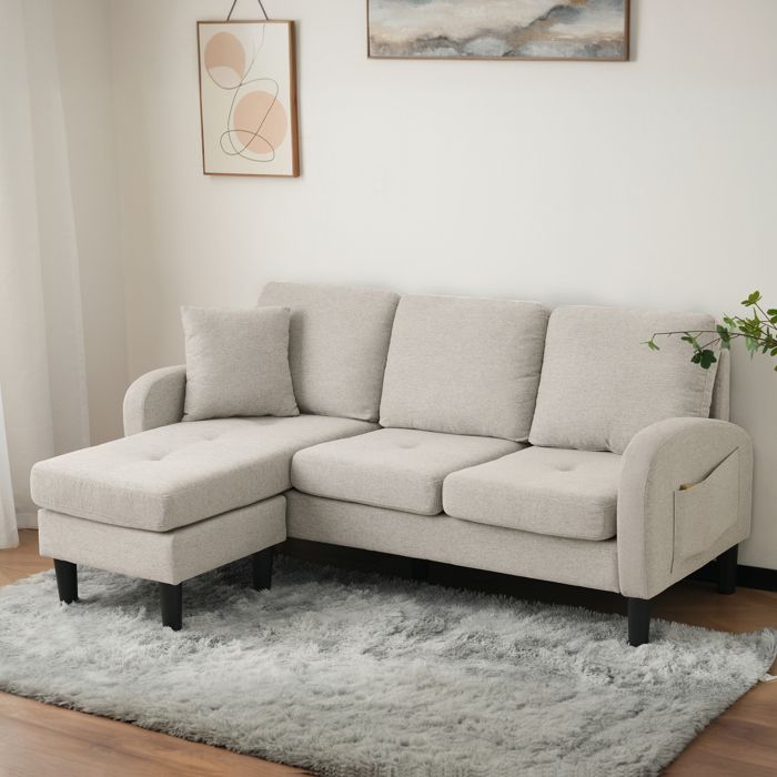 Canapé dangle 3 places en forme de L avec méridienne Canapé moderne - 166x118x77cm - Canapé rembourré pour salon Tissu Lin Beige Canapé dangle 3 places en forme de L avec méridienne Canapé moderne - 166x118x77cm - Canapé rembourré pour salon Tissu Lin Beige