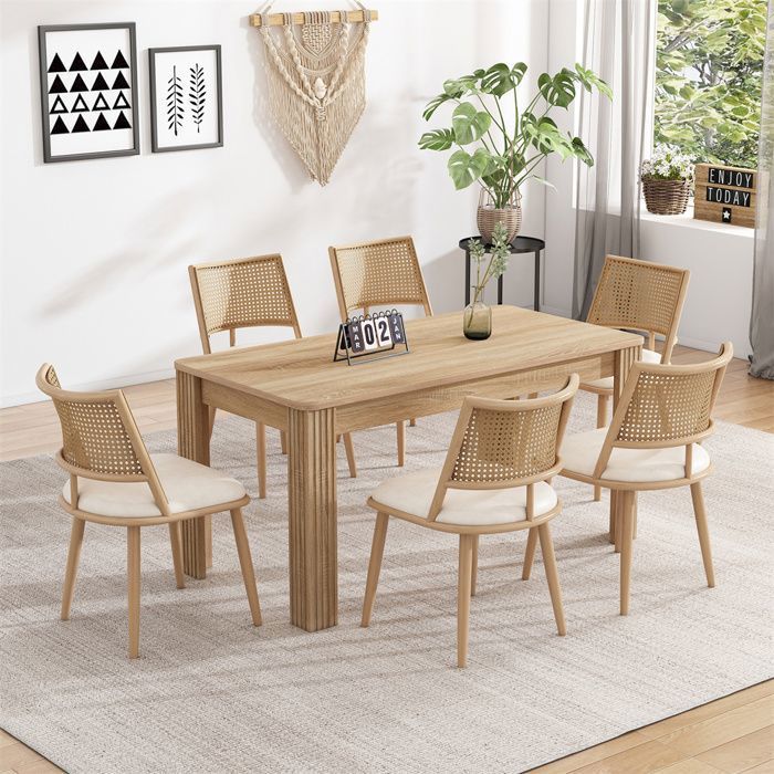 Chaise salle à manger - YEHTOKHOME - Élégance Chic - Lot de 6 - Capitonnée simili - Dossier rotin