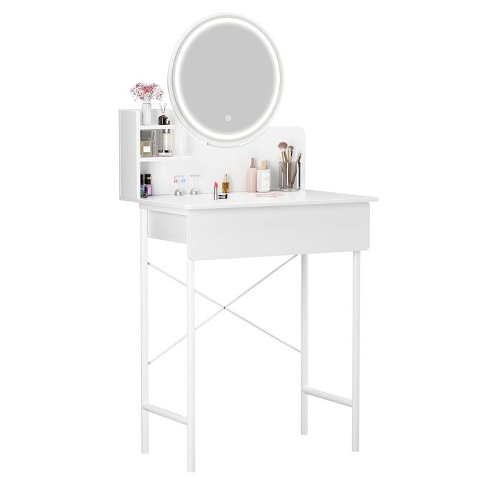 Coiffeuse Panana Avec Miroir Lumineux LED Hollywood, 4 Étagères Et 2 Tiroirs - Noir Élégant