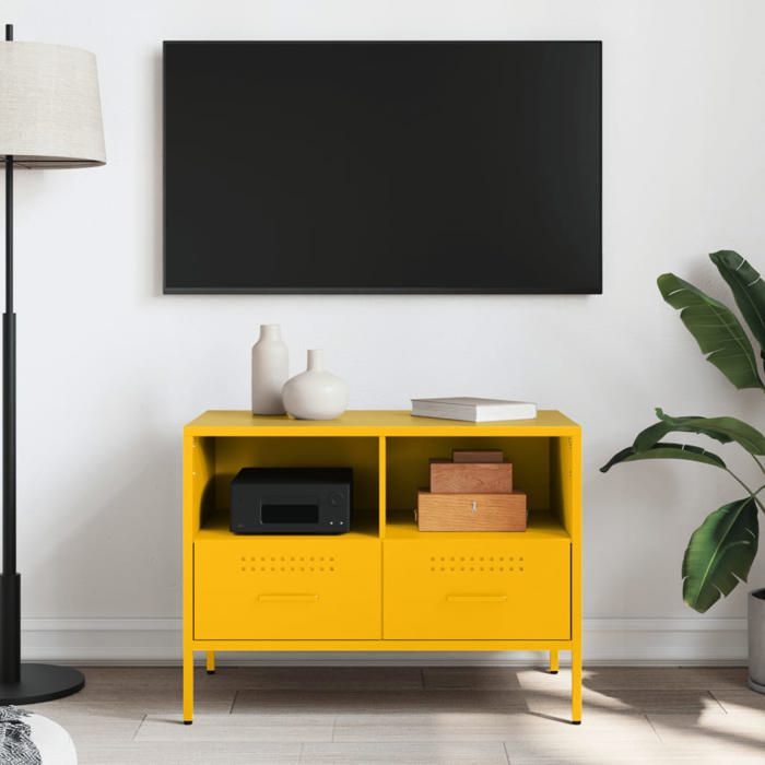 Meuble TV industriel - vidaXL - Jaune moutarde - Acier laminé à froid - 68x39x50 5 cm - Capacité 30 kg