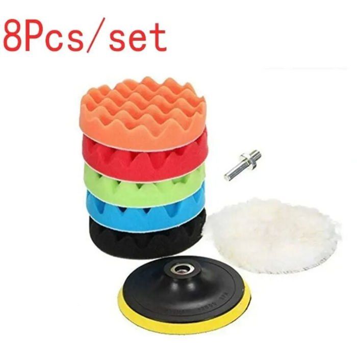 Disque De Polissage Automobile 3/5/7 Pouces, 8 Pièces/ensemble, éponge De Polissage Auto-adhésive, Roue En Laine, Tampon De Polissage Pour Polisseuse De Voiture, Adaptateur De Perceuse