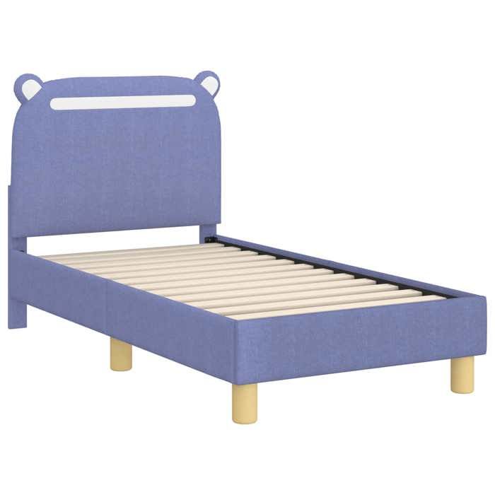 Lit pour tout-petit - UU - Bleu denim - 148x74x78 cm - Bois dingénierie - Cadre à lattes - Poches de rangement