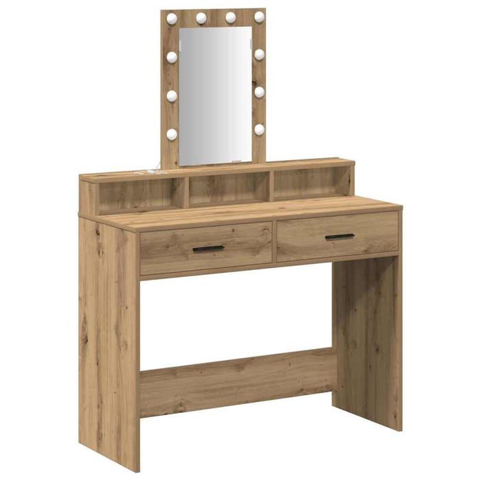 Coiffeuse moderne - vidaXL - 100x41x140 cm - Marron - Bois dingénierie - LED autour du miroir - Port USB intégré