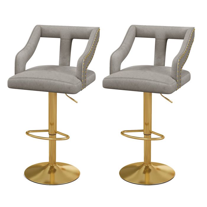GIANTEX Tabourets de Bar en Velours- Lot de 2 Chaises de Bar Rembourré- Hauteur Réglables- Siège Pivotant à 360°- Dossier- Gris