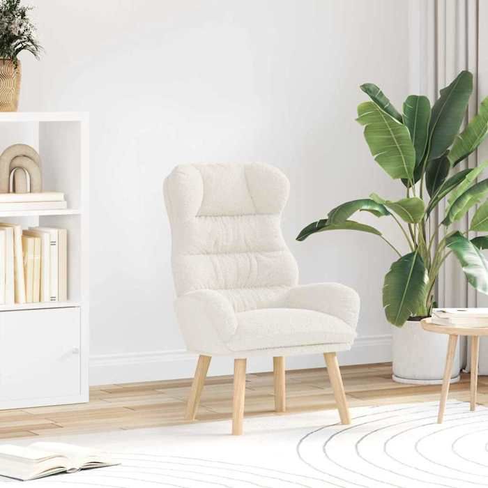 NEW 2026 Fauteuil-chaise simple - 1 pc - Poids maximal: 110 kg - Crème 69x74x93 cm Tissu Sherpa L6692