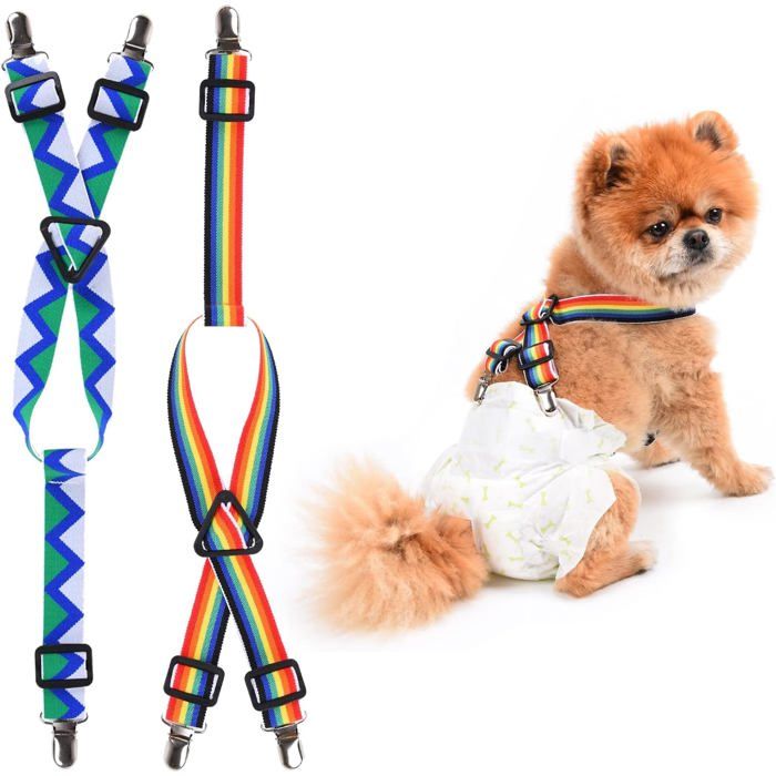 Bretelles de couches pour chien - ESTAMPILLE - Lot de 2 - Harnais ajustable - Convient aux chiens femelles âgés chiots