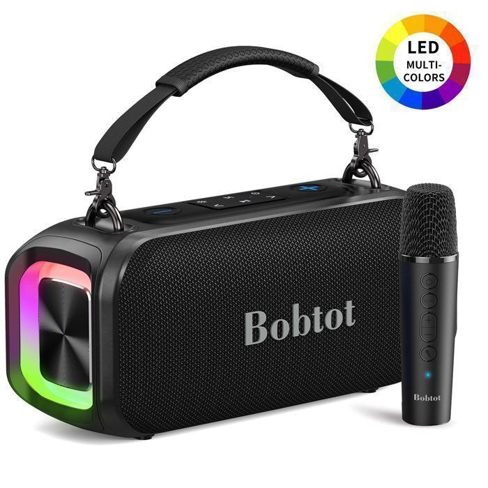 Enceinte bluetooth karaoké-Son surround 360°-4000mAh-Bluetooth 5.3- RGB-Étanchéité IPX5-Karaoké-Noir