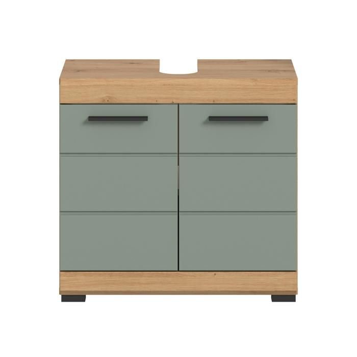 CALICOSY - Meuble sous lavabo 2 portes effet chêne et sauge L60 cm - GIO - Vert