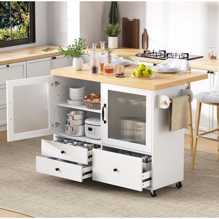 Desserte de cuisine 100x42-70x91.5 cm extensible roulettes rangement MDF blanc et naturel