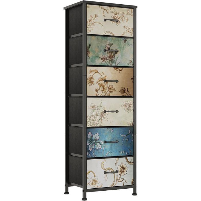 Commode Pour Chambre À Coucher Commode En Tissu Avec 6 Tiroirs Cadre En Métal Table De Chevet Petite Commode Pour Salon[IN27]