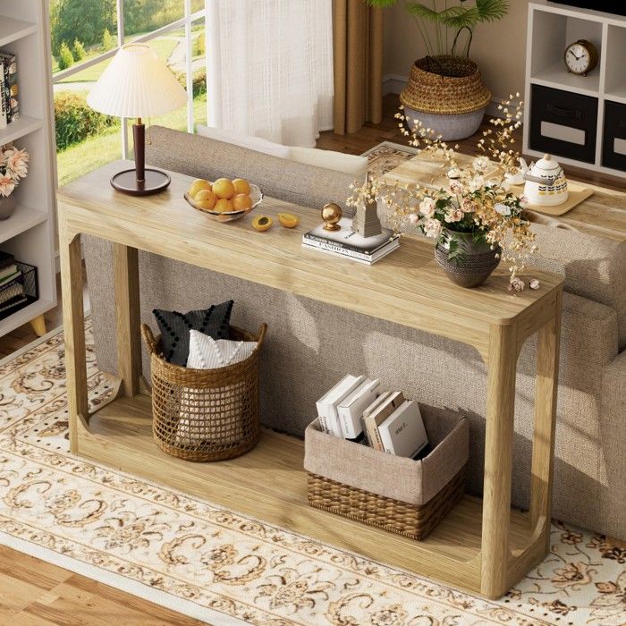 Table Console Incurvée Naturel 140x30x79cm 2 Niveaux Rangement Meuble Derrière Canapé Entrée Couloir Table Console Incurvée Naturel 140x30x79cm 2 Niveaux Rangement Meuble Derrière Canapé Entrée Couloir