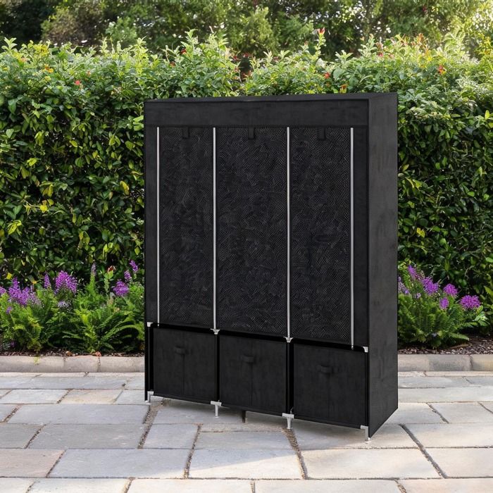 Armoire de chambre 125 x 43 x 1625 cm en métal deep black avec 2 penderies 5 étagères et 3 tiroirs