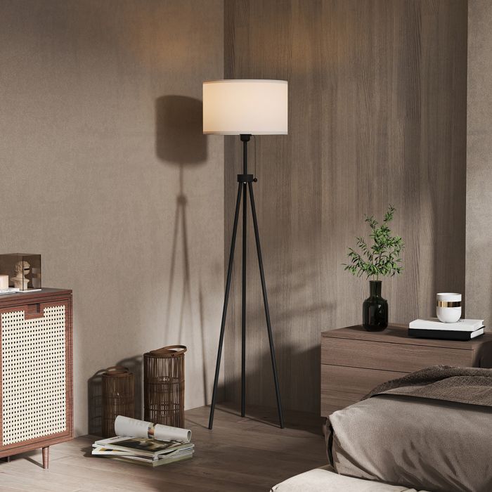 Lampadaire sur trépied en métal Ø 37 x 152 cm avec abat-jour en tissu design élégant et classique maison/bureau