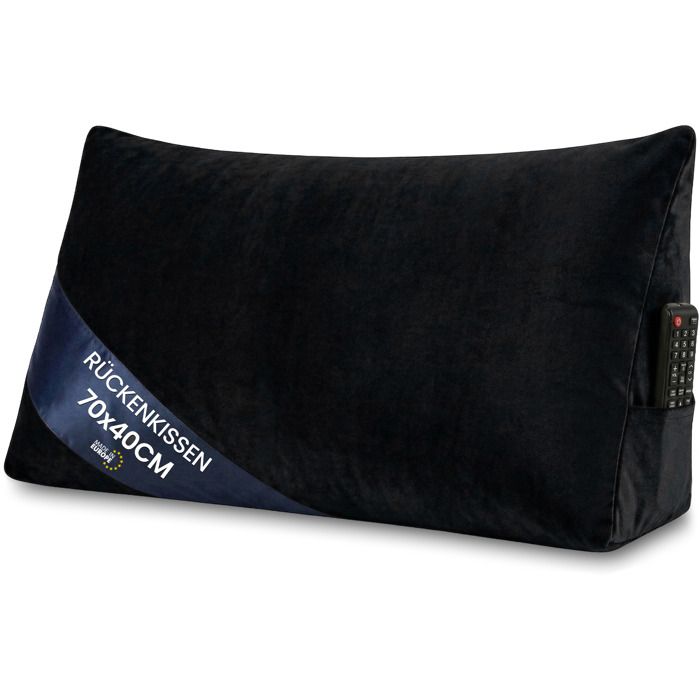 Coussin de lecture lit canapé 70 cm dossier triangulaire appui dos velours noir