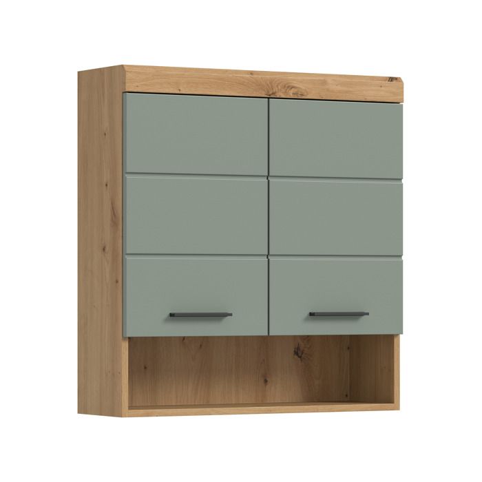 [en.casa] Scout armoire murale de salle de bain vert sauge et chêne artisan 74 x 24 x 79 cm