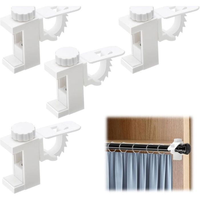 4 Pièces Support de Support de Pince Porte-RideauxSupport De Support De Pince Porte-RideauxBarre Transversale Réglable Tringle à