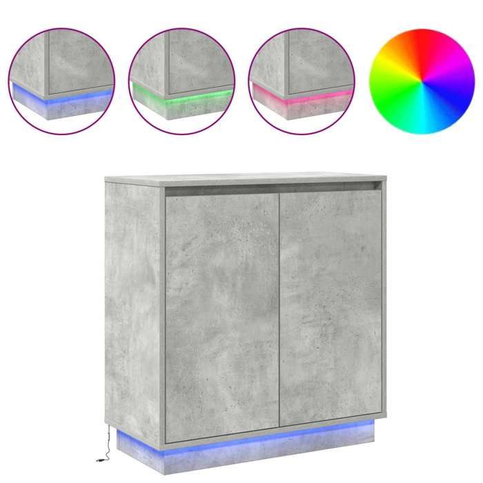 Meuble Rangement - HAOSHOP - Buffet LED Gris béton 71 x 345 x 75 cm Bois dingénierie&01_39771