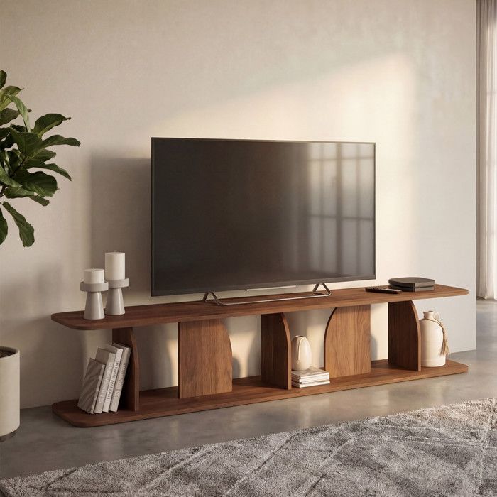 Meuble TV 180 cm EDITH bois effet noyer design japandi