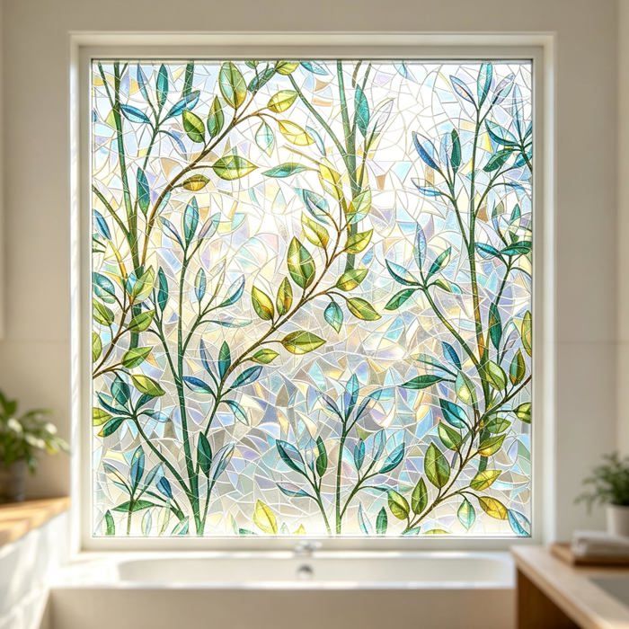 Film Fenêtre 3D Trlucide Deffect Arc-en-Ciel Motif Plante Découpable Film de Vitre Adhésif C023 Plante 90x200cm 90x200c TRAITEMENT