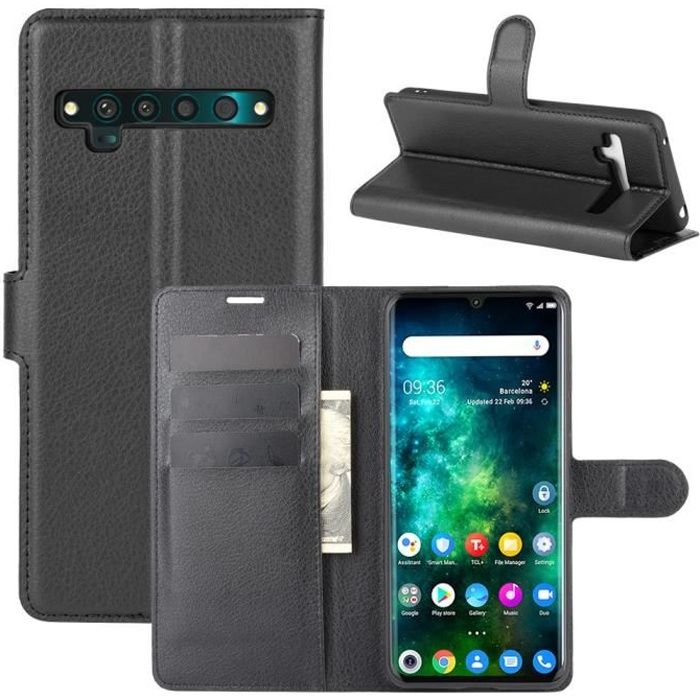 Housse Portefeuille Flip Cuir Pour TCL 10 Pro - Noir - Neuf SDTEK
