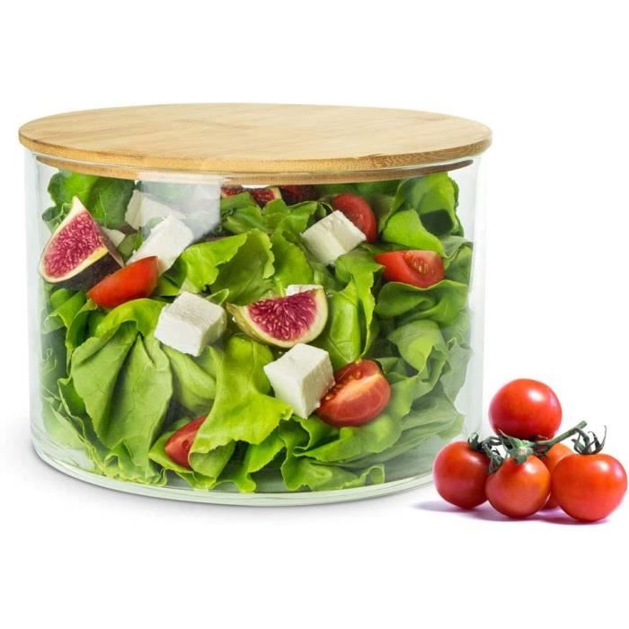 Saladier en verre avec couvercle en bois 20 cm[114] - Cdiscount Maison