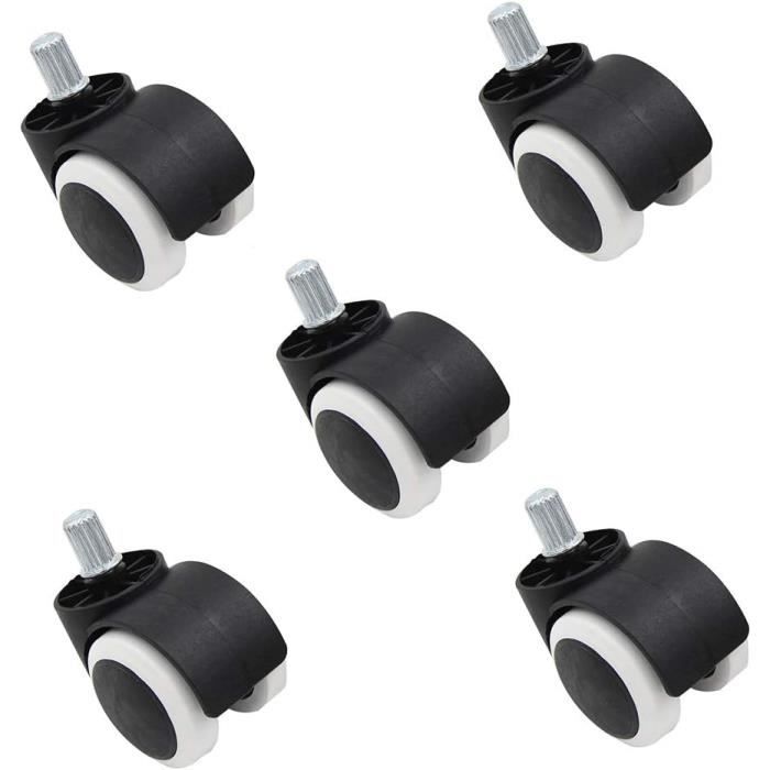 Lot De 5 Roulettes Silencieuses 50 Mm Grises – Roues Pivotantes 50 Kg Pour Chaise Bureau, Meubles, Sol Dur & Moquette