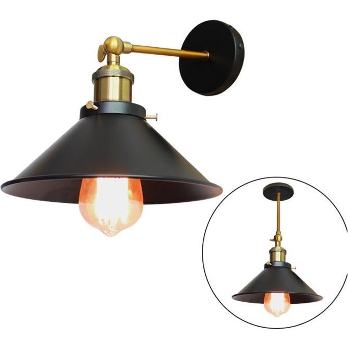 UNI Applique Murale Parapluie Rétro Lampe Industrielle E27 40W Noir 1pcs