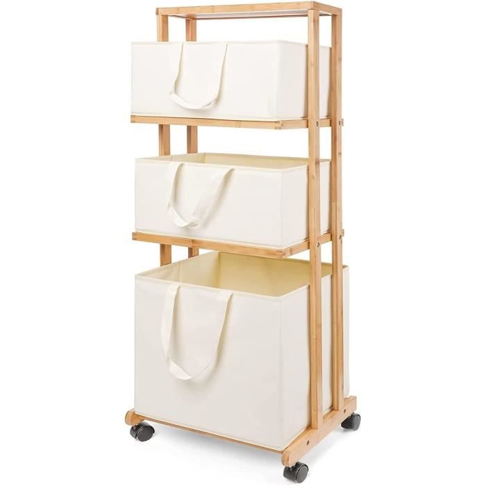 Panier à Linge En Bambou AdelDream - 3 Compartiments, Gris, Rangement Pratique