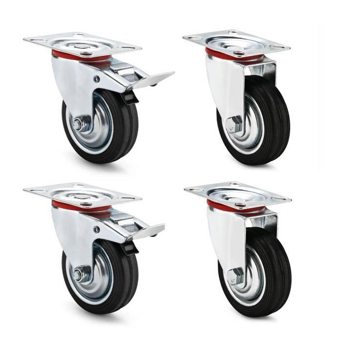 roulettes Pivotantes en Caoutchouc De 75 Mm avec Frein, roulettes Robustes M8/M10 Portant La Charge De 100 Kg, roulettes pour Meubles/Chariot/, Lot De 4 (Pivotant M8
